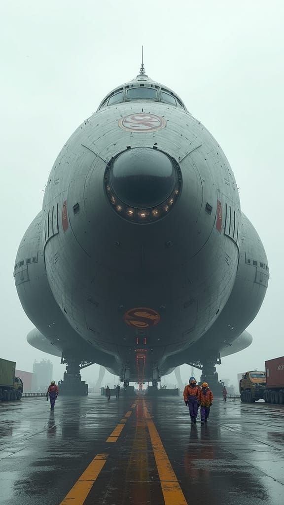 Colossal Spacecraft on Landing Platform in Hyper-Realistic S...