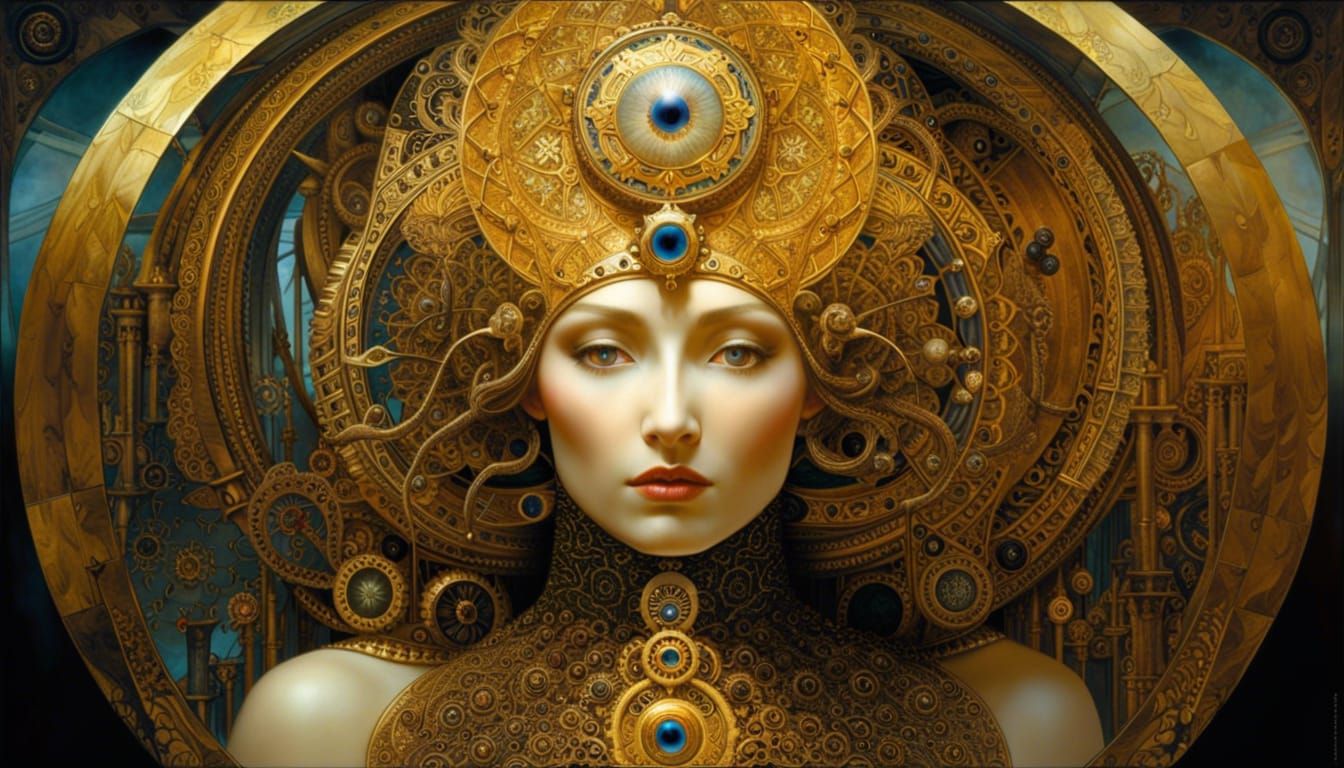 Machinery of Fate: Medieval Icon in Klimt Style