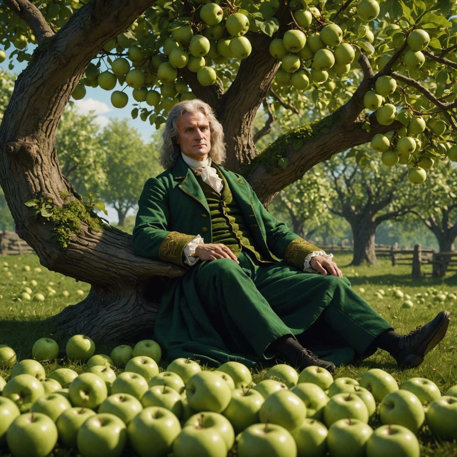 Isaac Newton Under Apple Tree: Detailed Matte Painting