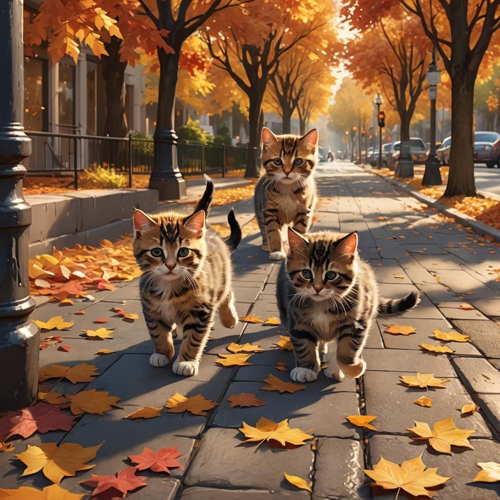 Kittens in Autumn Leaves: 3D Digital Art