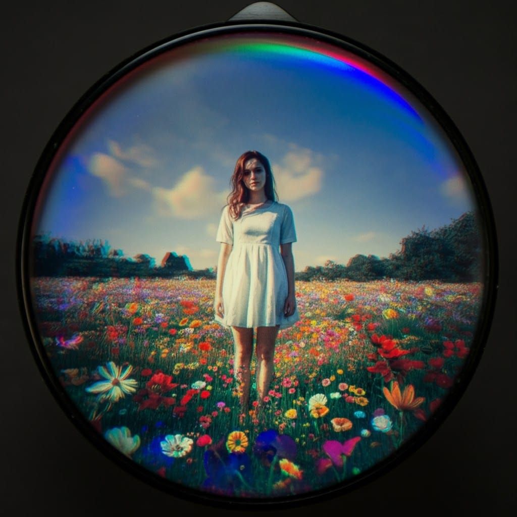 3D Hologram of a Girl Standing in a Floral Field