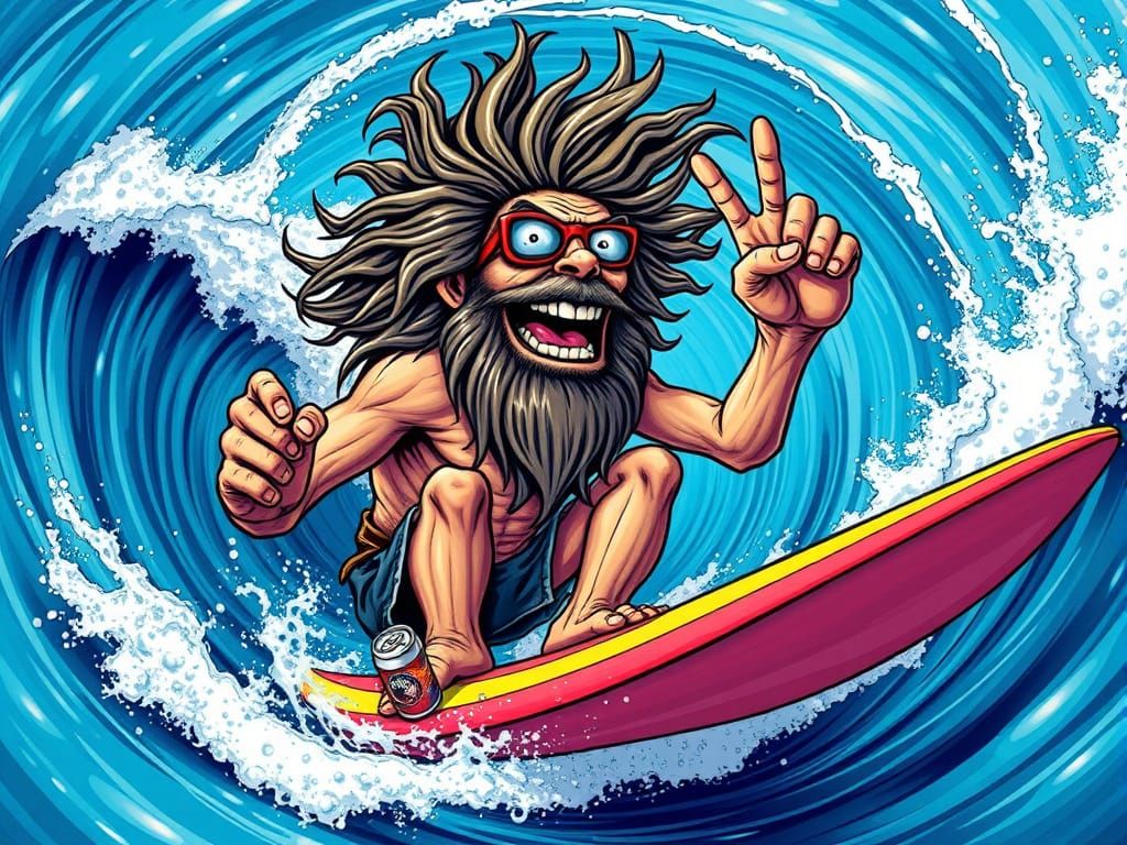 Psychedelic Surf Monster Rides the Wave