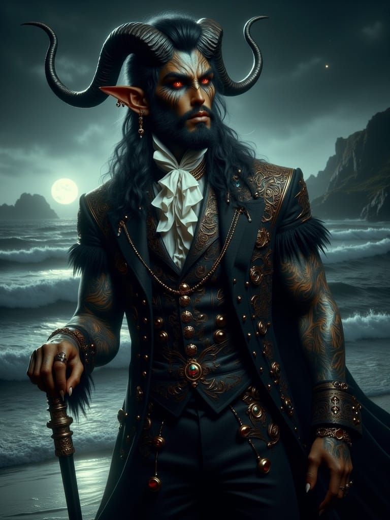 Victorian Gothic Demon Pirate Coastal Portrait