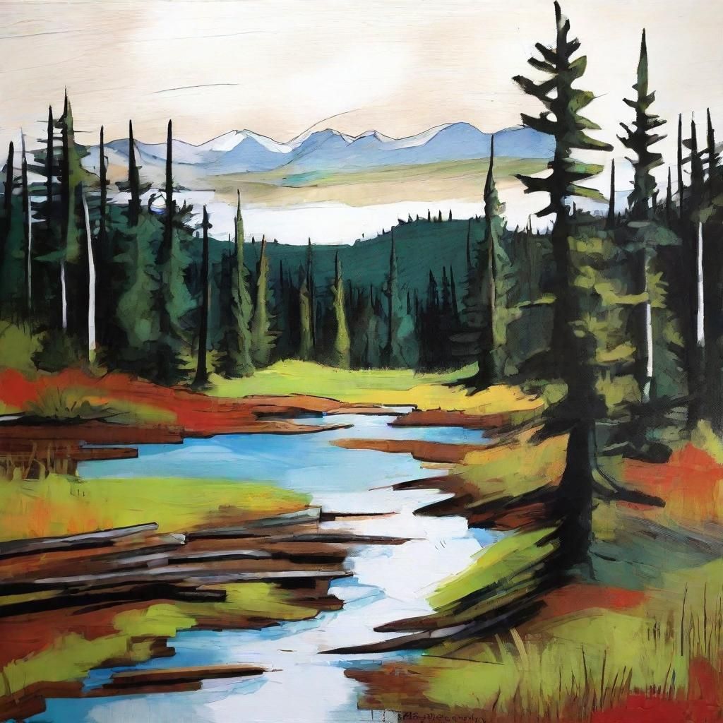 Canadian Wood Landscape in Mixed Media