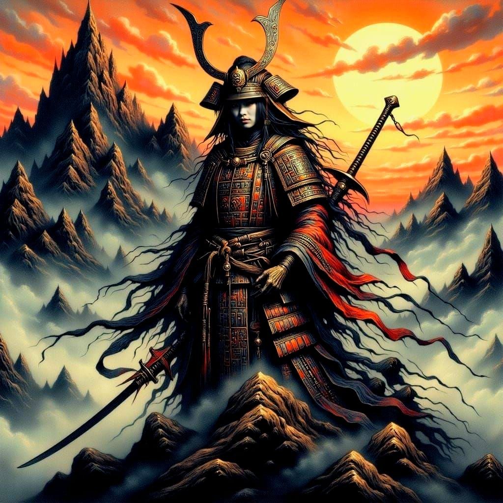 Female Samurai Warrior in Dark Fantasy Style