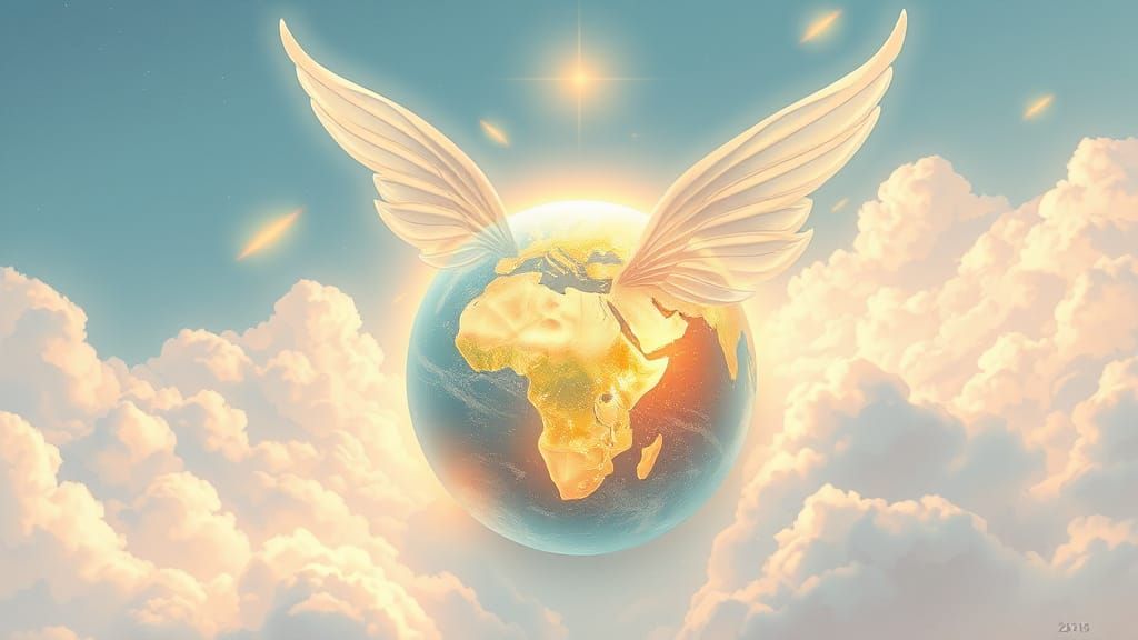 Fragile Earth with Translucent Wings in Ethereal Art Style