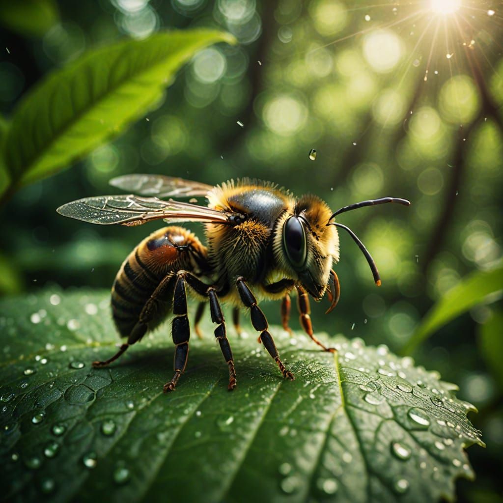 Vibrant Bee Drinker in Macro Close-Up, with Soft Natural Lig...