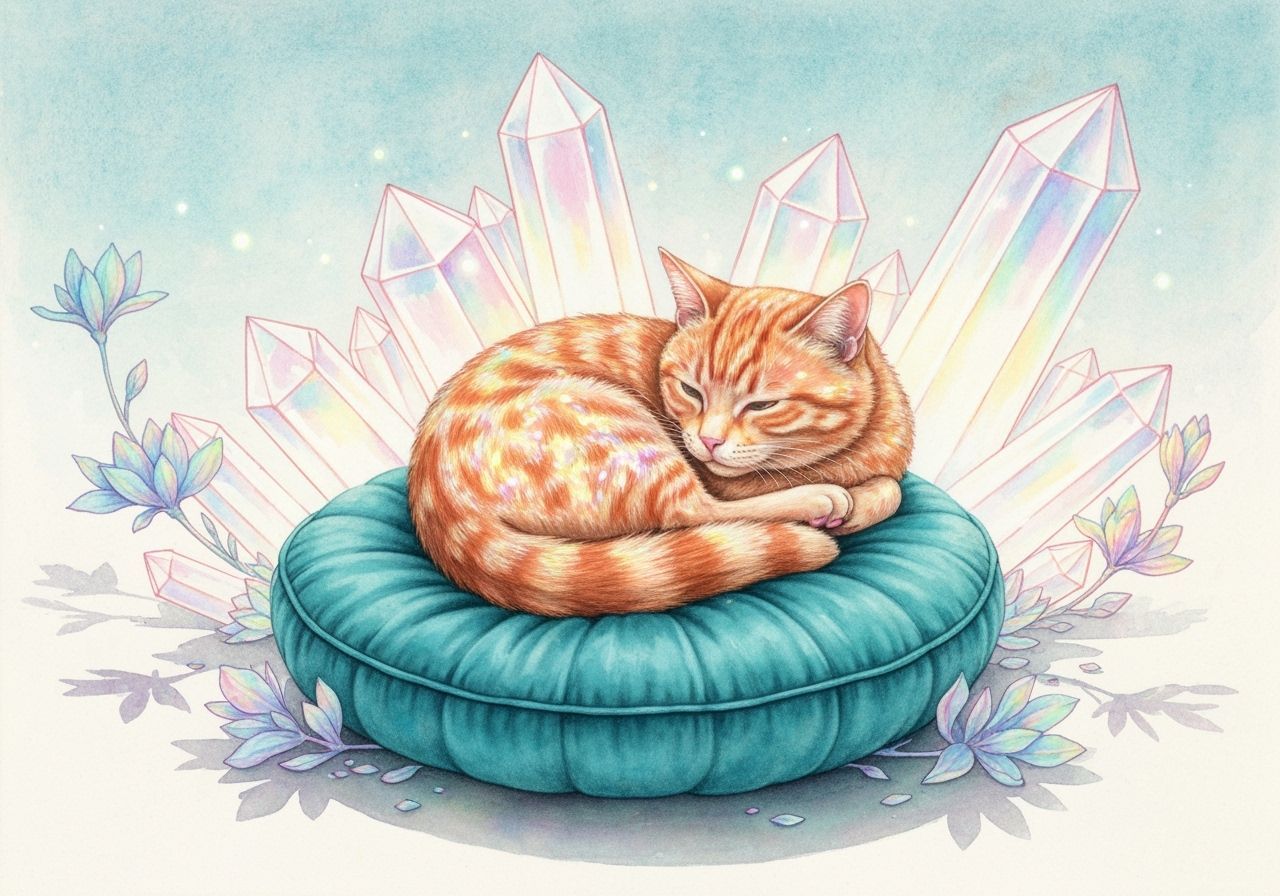 Ginger Cat in Crystalline World: Ink Painting