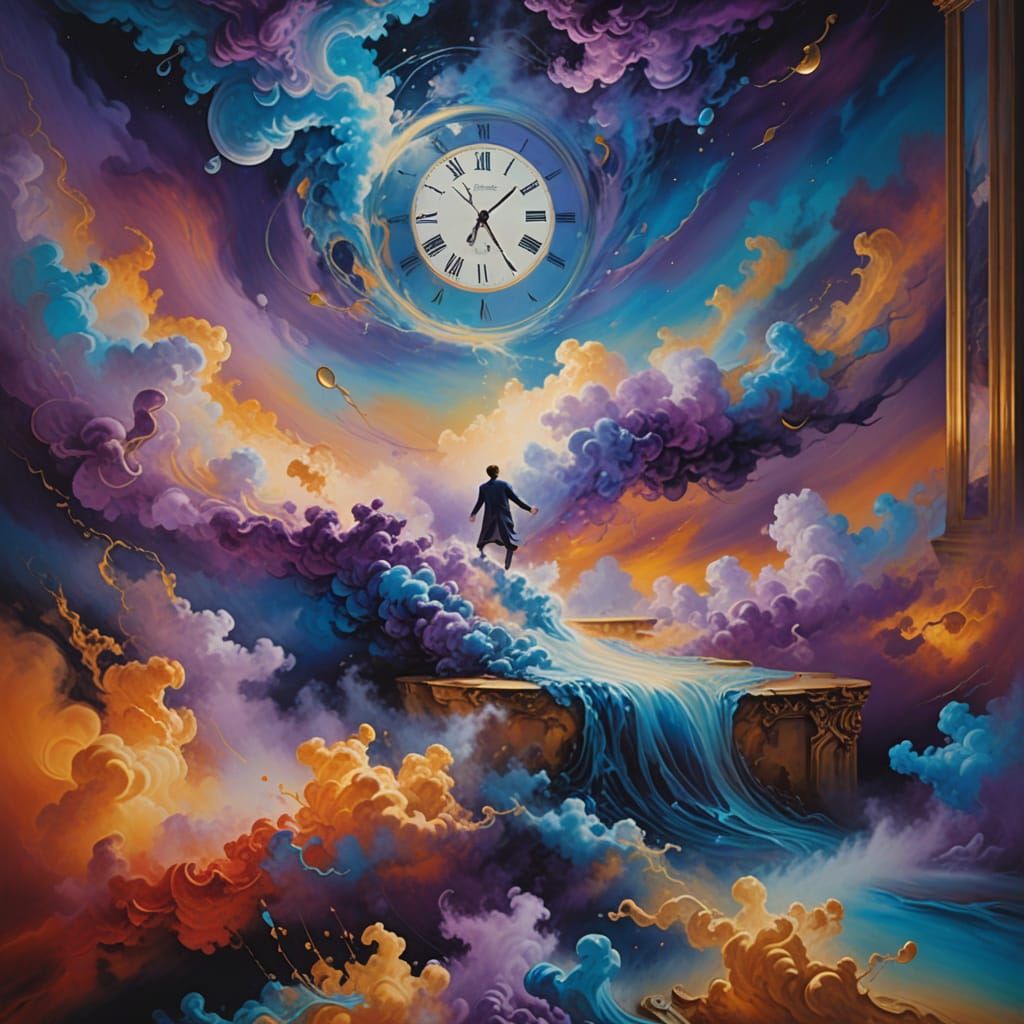 Surreal Oil Painting of a Person Floating in Mid-Air