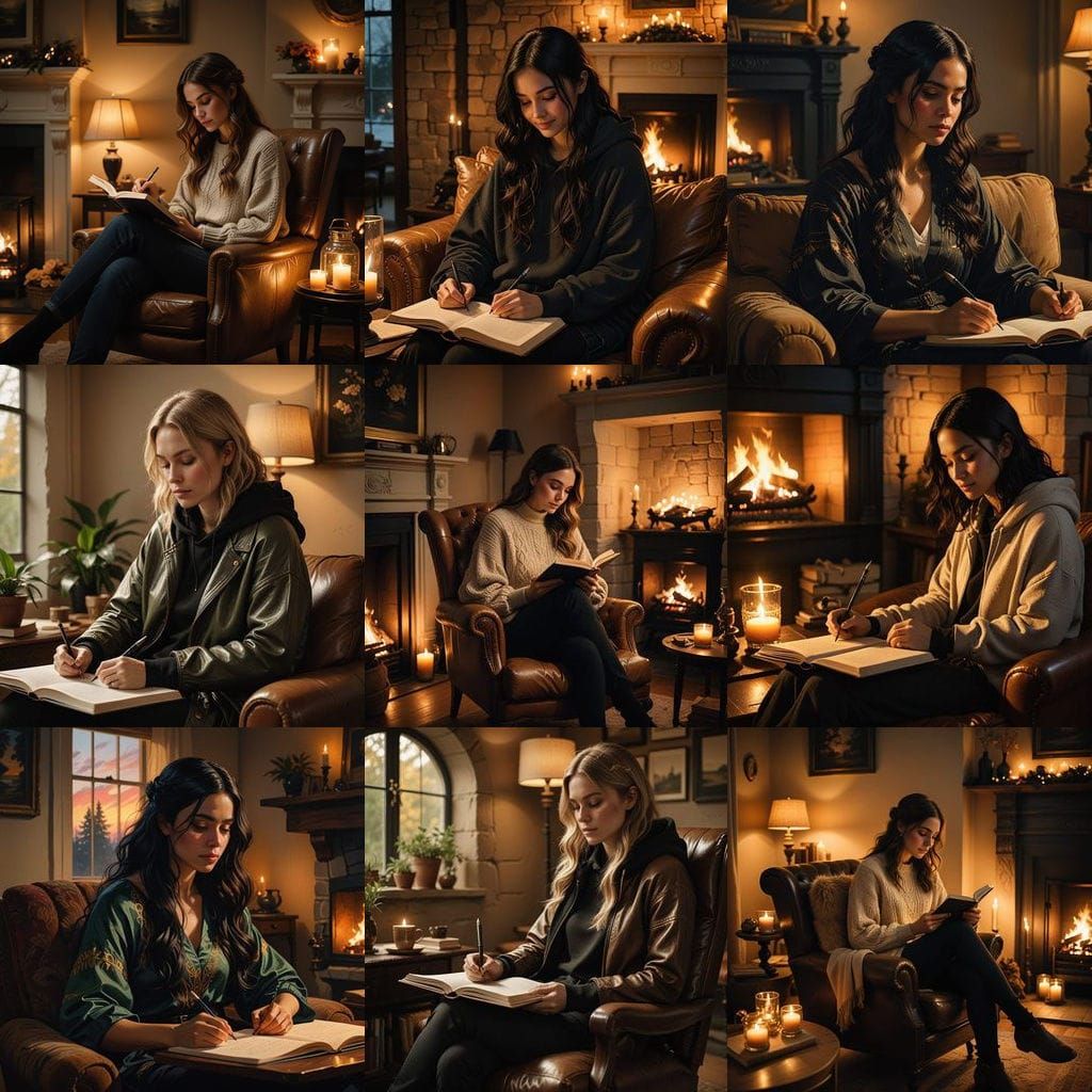 Woman by Fireplace: Warmth and Reflection