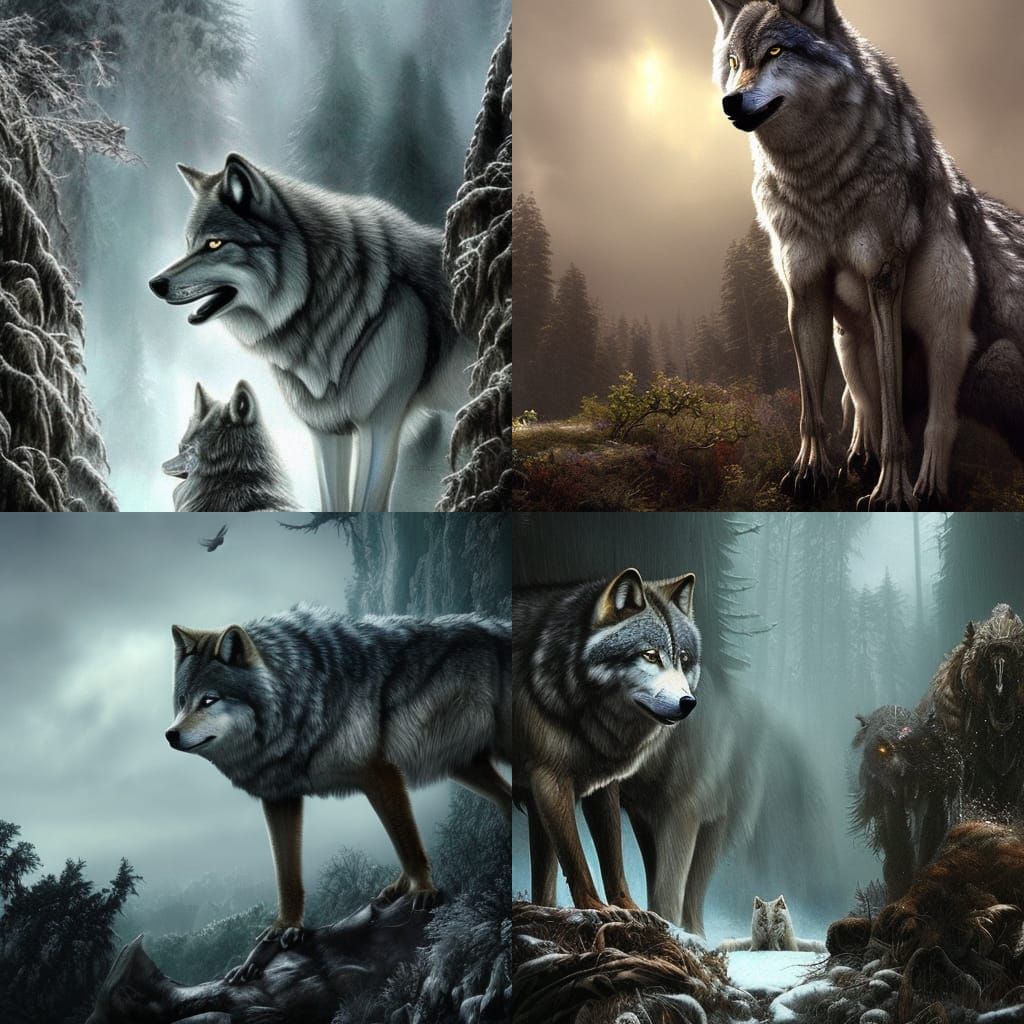 Dramatic Wolves in Detailed Digital Matte Painting