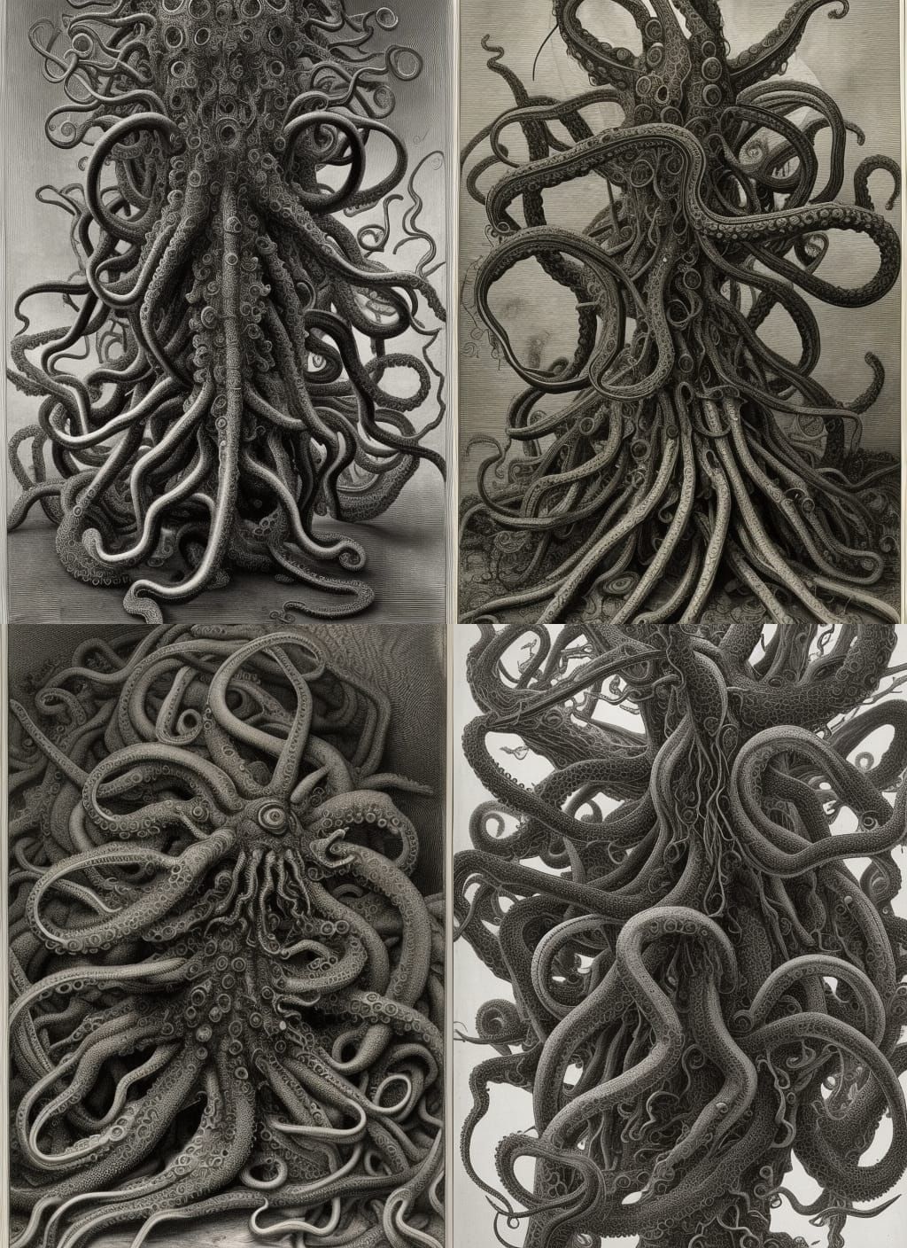 Detailed Cephalopod with Geometric Tentacles in Copper Engra...