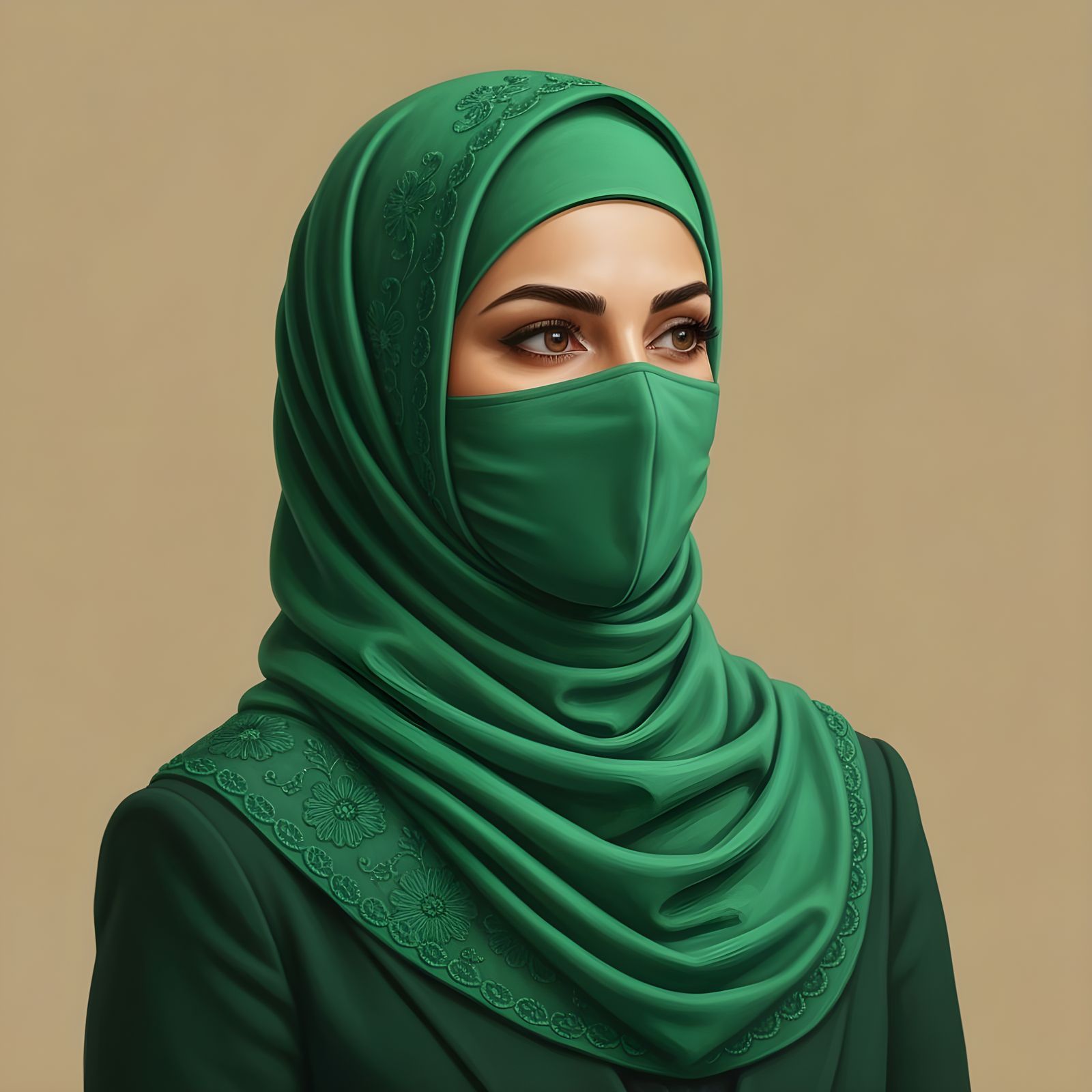 Confident Hijabi Businesswoman Portrait in Digital Painting ...