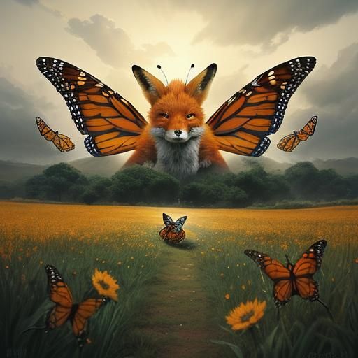 Fox and Butterfly Playing: Epic Digital Matte Painting