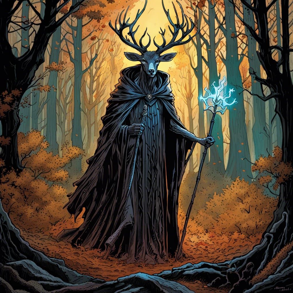 High Gothic Deer God in Autumn Forest