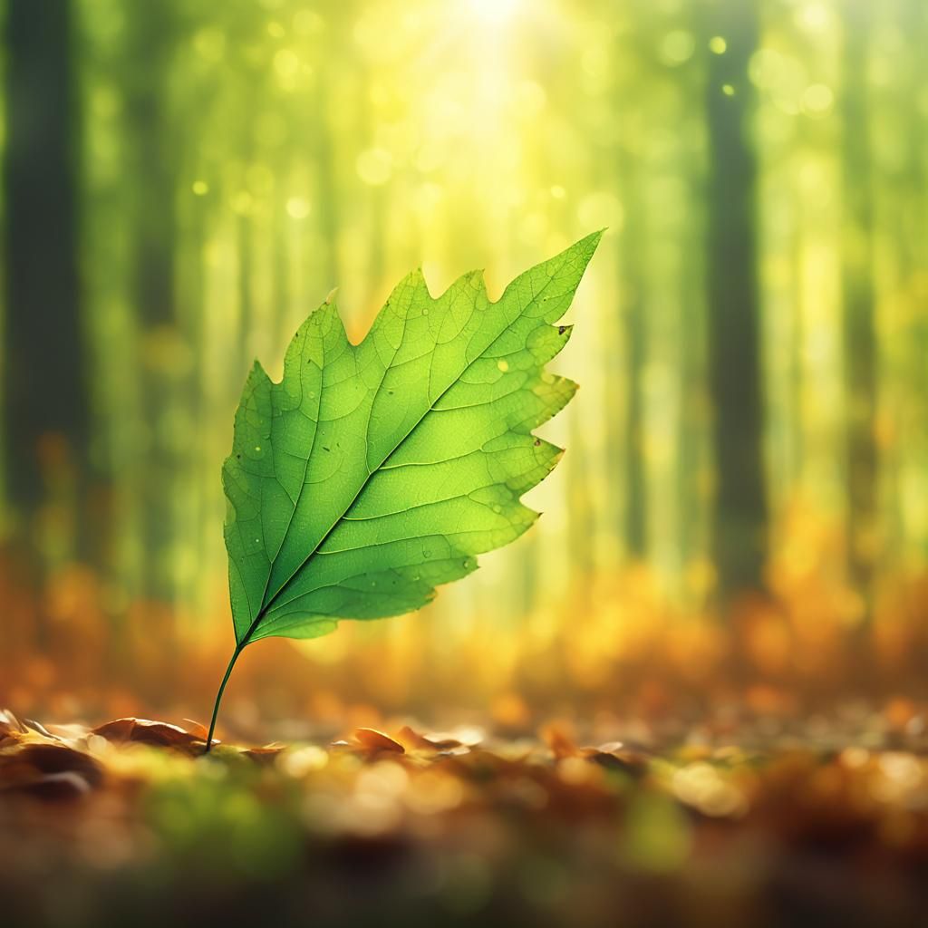 Green Leaf Falling: Hyper-Realistic Digital Matte Painting