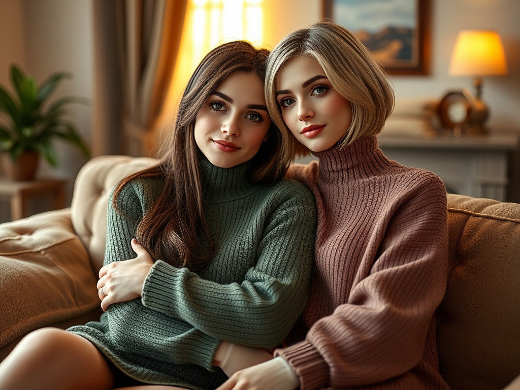 Lovers Embracing in Cozy Living Room as Matte Painting