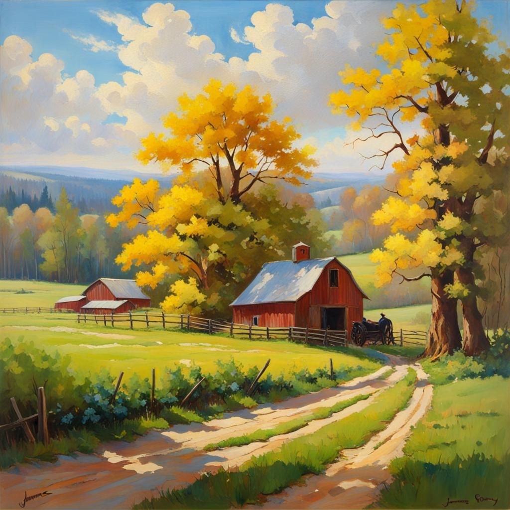 Peaceful American Farm Scene in Luminist Style