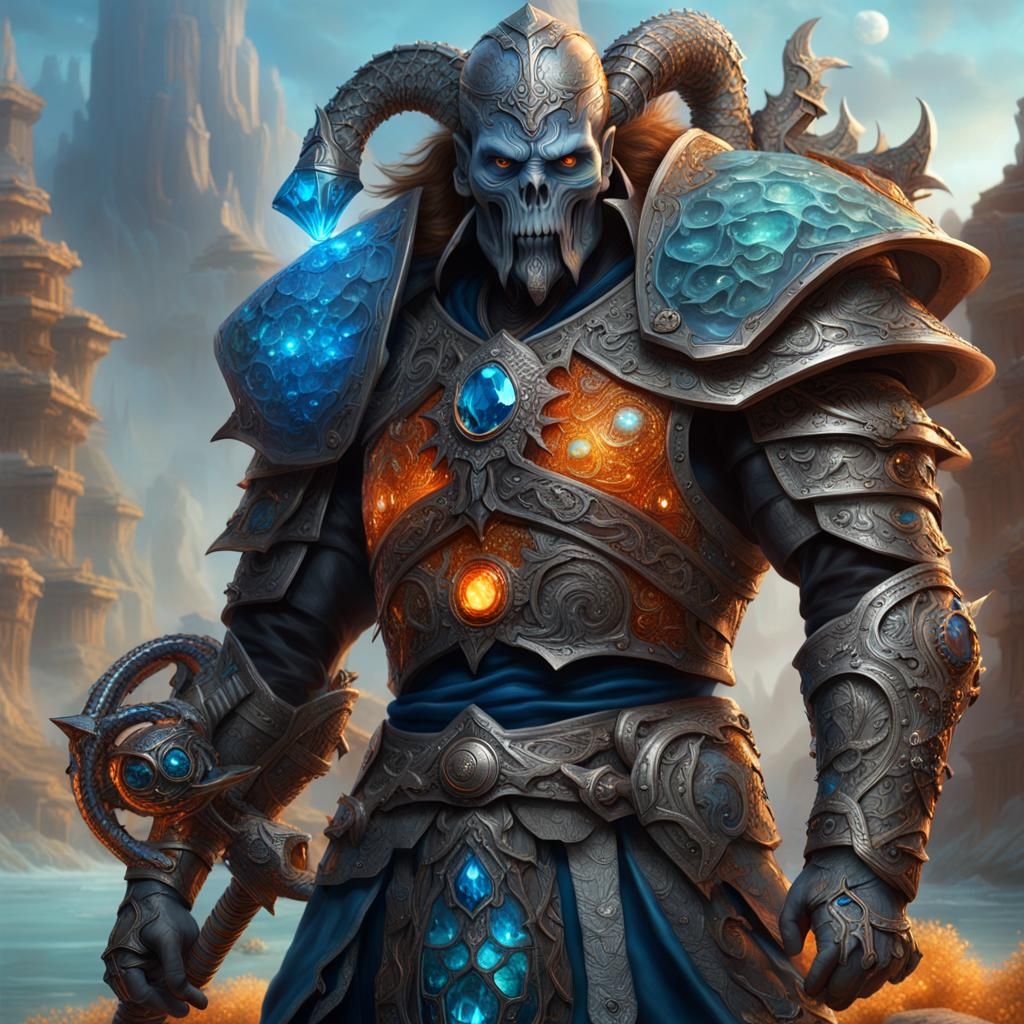 Warrior with Crystal Kraken Warhammer: Digital Art