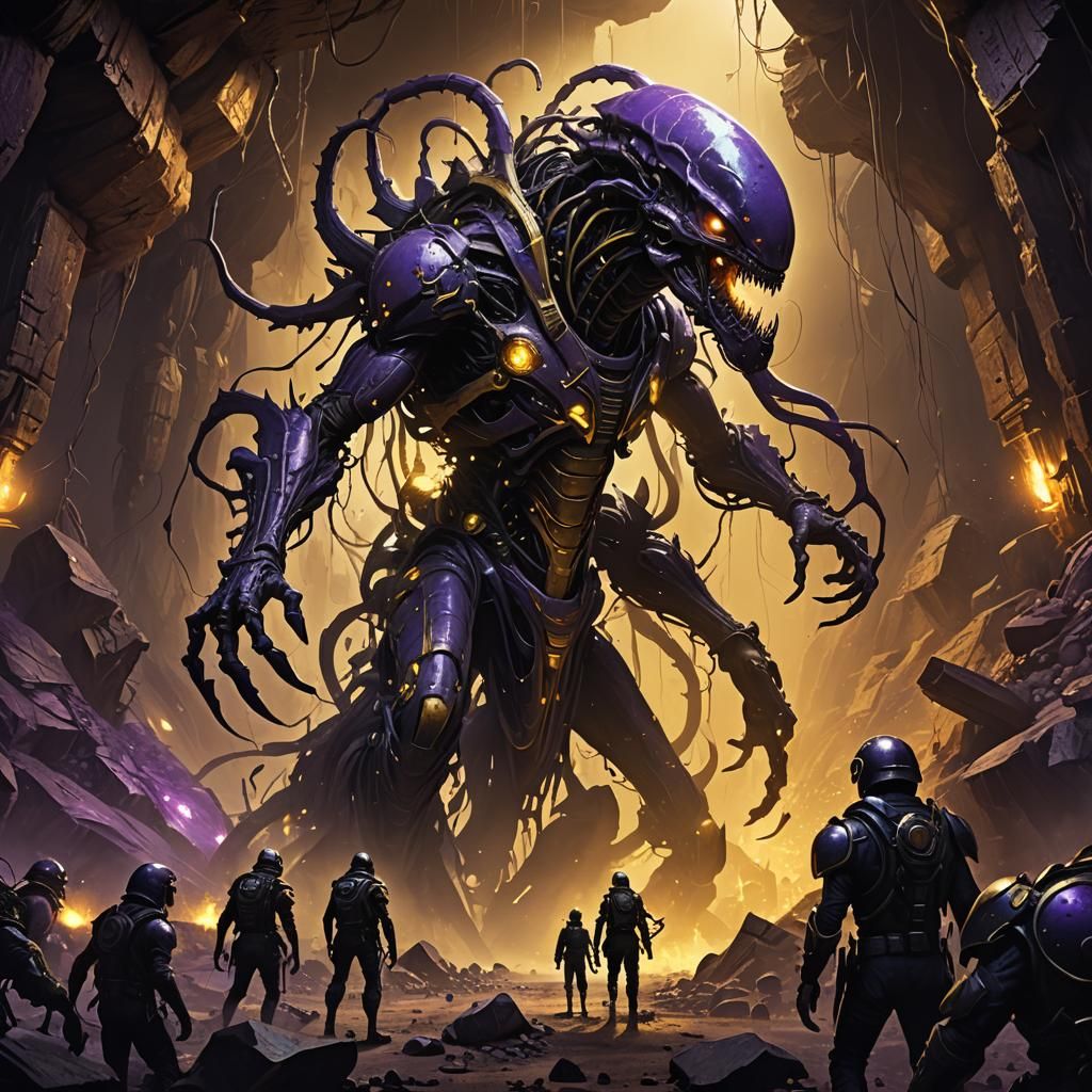 Alien Swarm Warden Invasion in Dark Fantasy Style