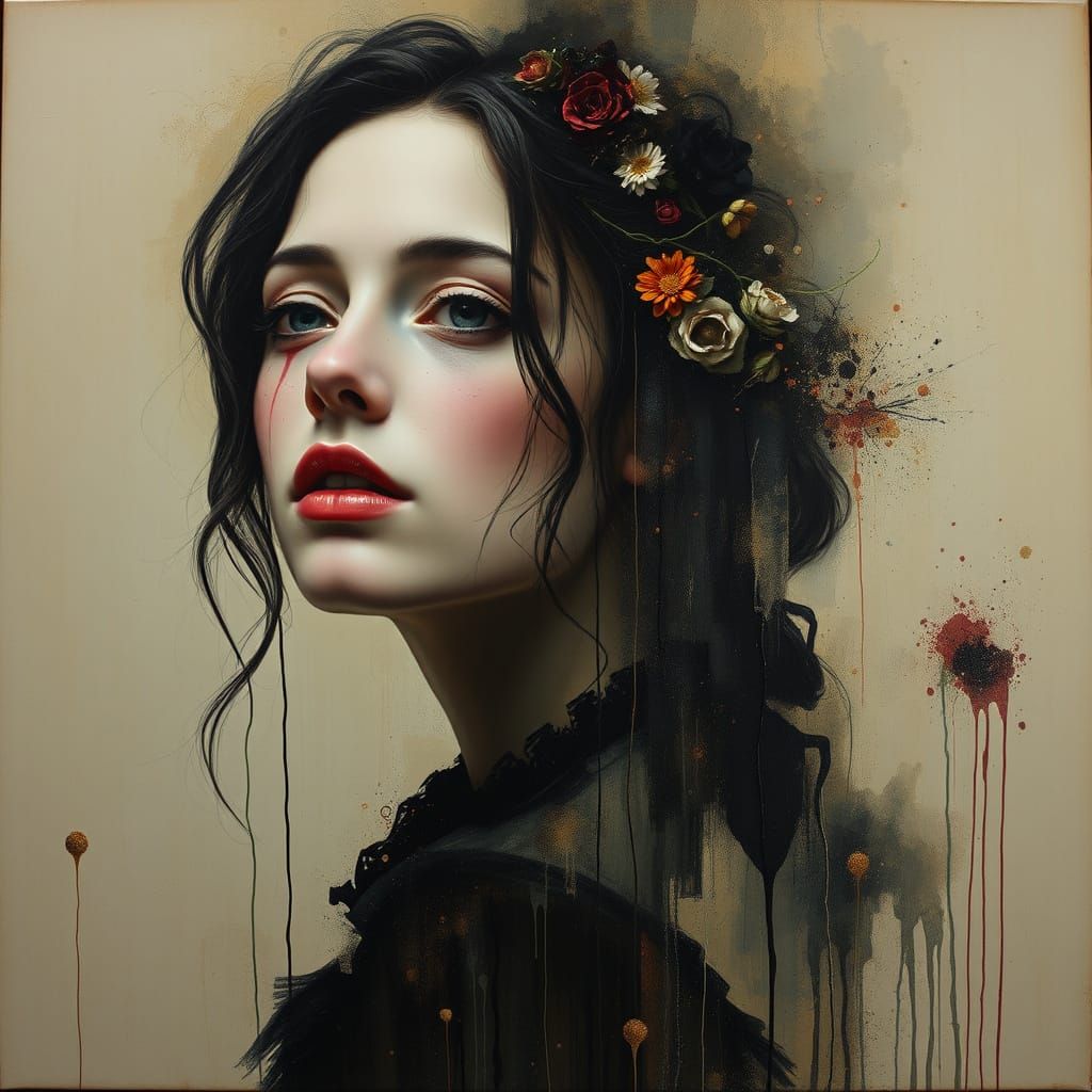 Surreal Portrait of a Mysterious Woman in Mixed Media