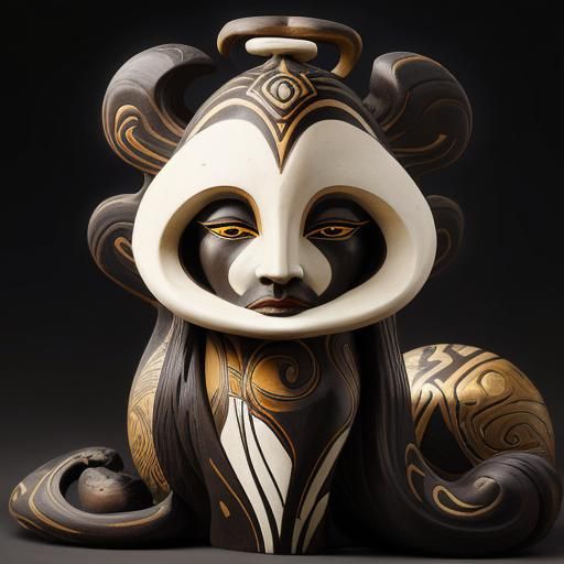 Art Nouveau Painting of Grieving Woman with Long Hair