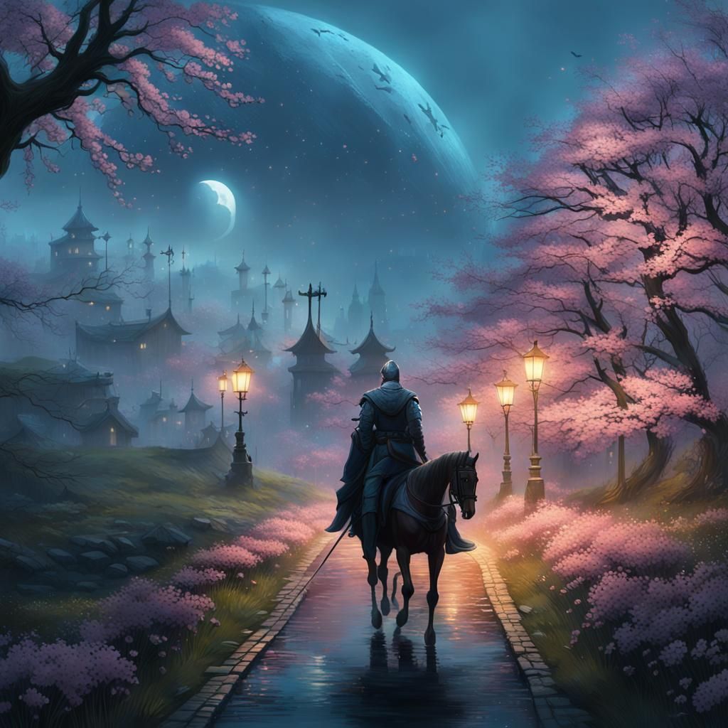 Victorian Knight's Moonlight Ride: Fantasy Concept Art