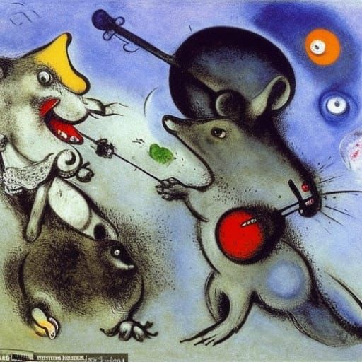 Courageous Mouse with Sword: Inspired by Chagall & Repin