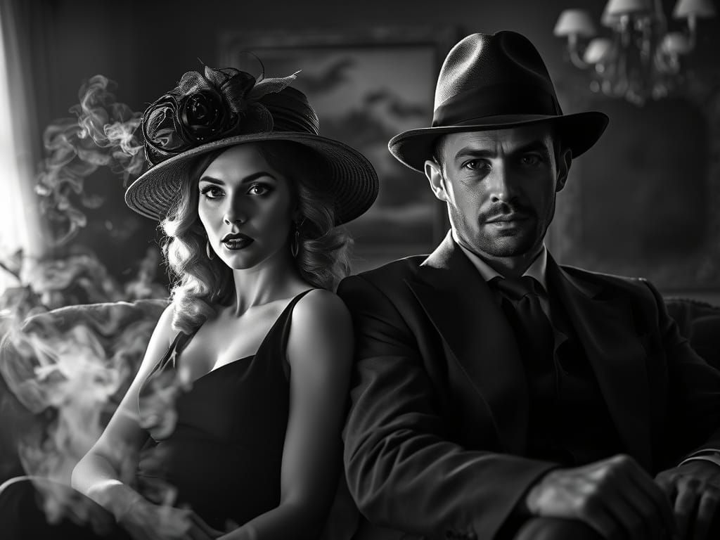 Vintage Film Noir Portrait in Deep Shadows