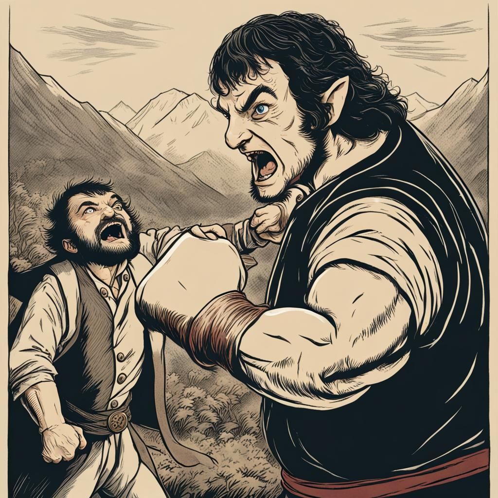 Hobbit Punched by Man in Humorous Scene