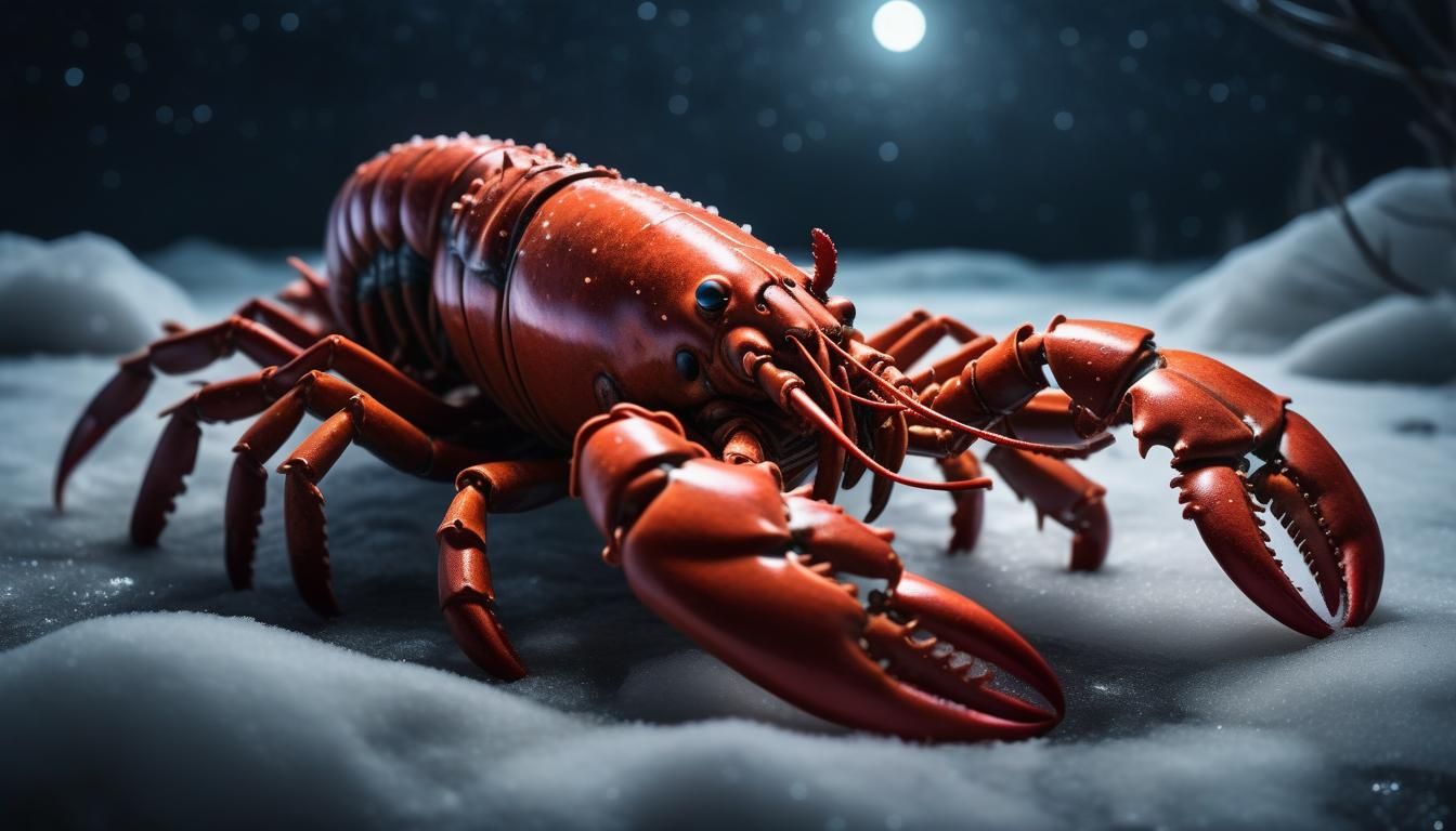 Robot Lobster in Frozen Dark Fantasy Watercolor