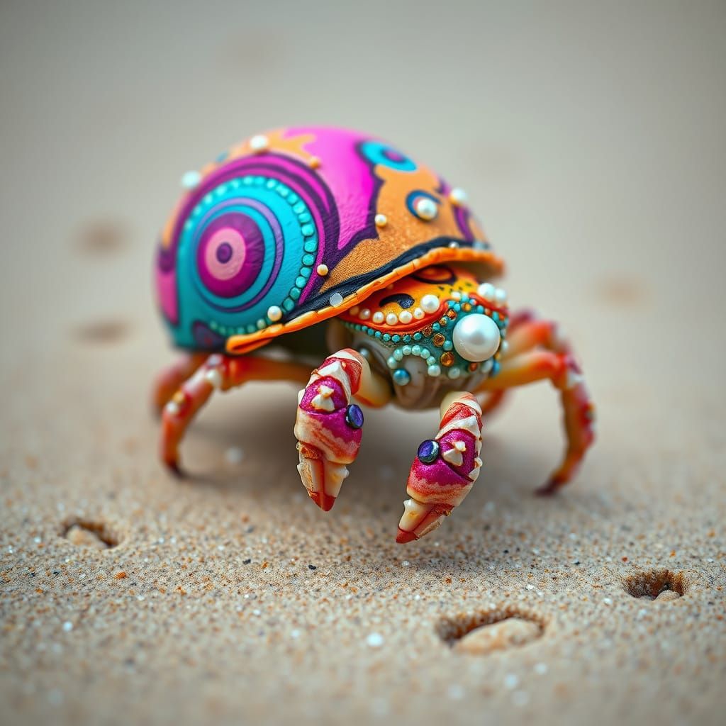 Psychedelic Hermit Crab on Glittering Beach