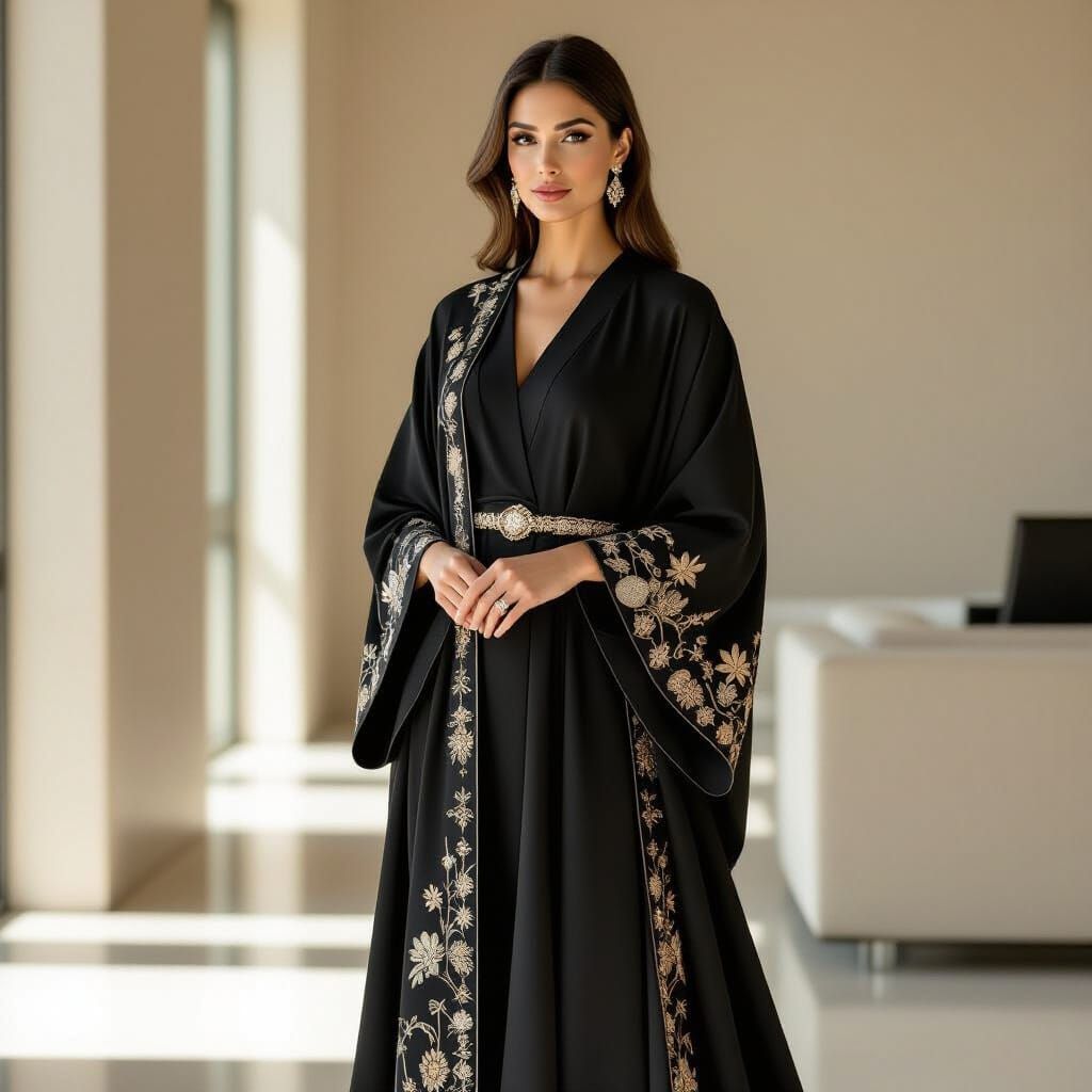 Businesswoman in Abaya with Precious Gemstone Accents