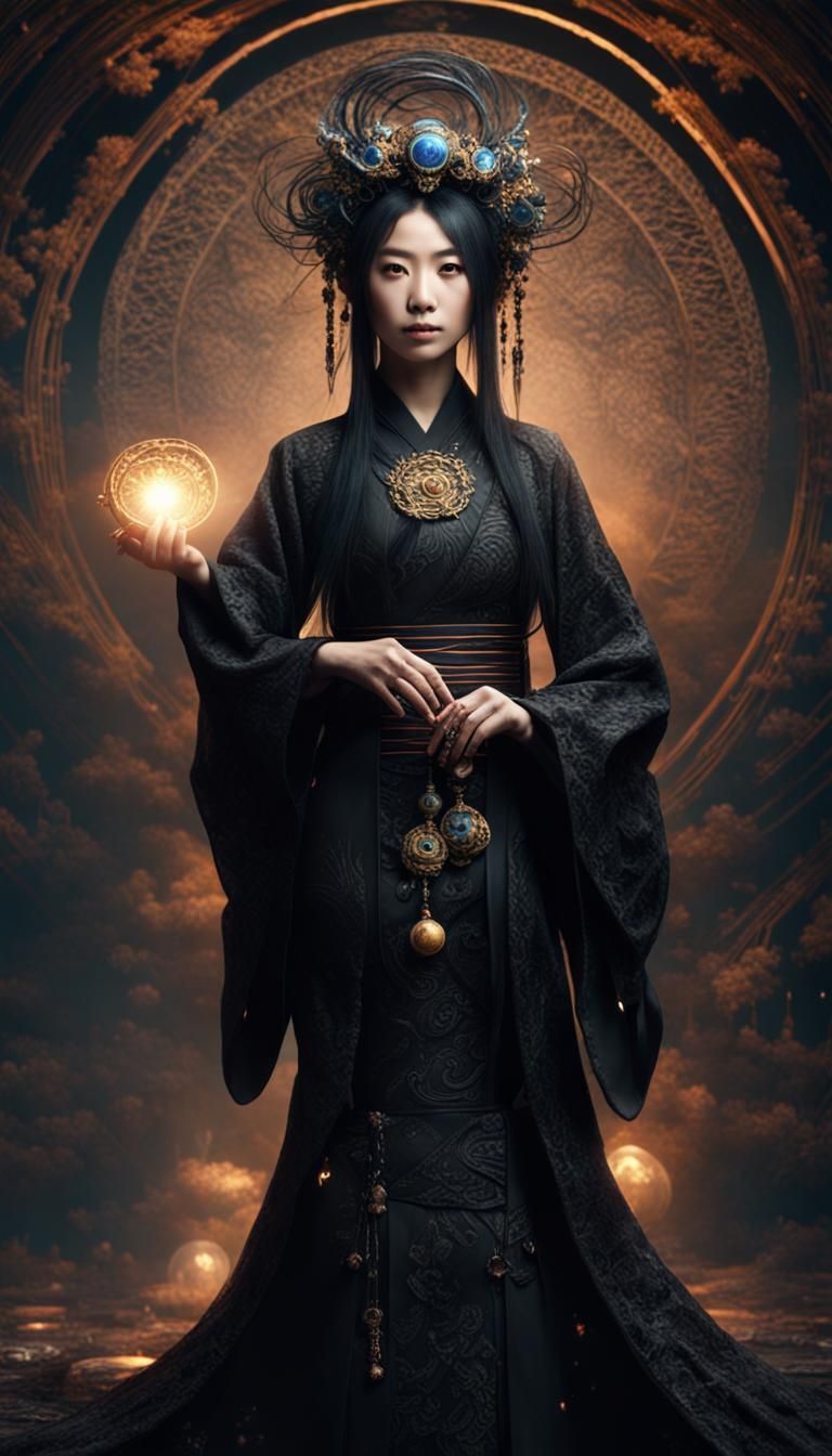 Japanese Sorceress with Magic Vortex Portrait