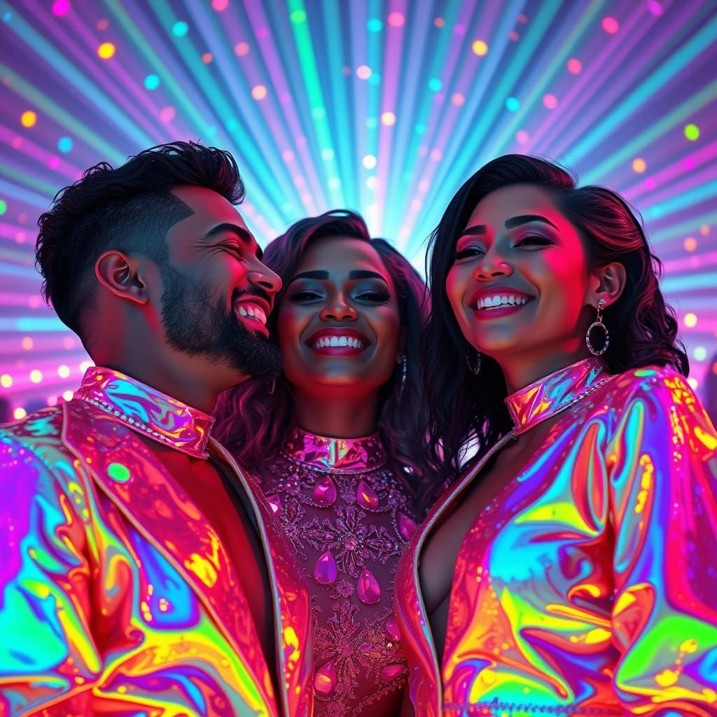 Celestial Cyberpunk Celebration in Vibrant Neon Lights