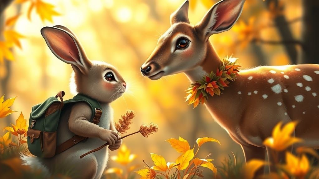 Whimsical Woodland Friends in a Sun-Dappled Forest