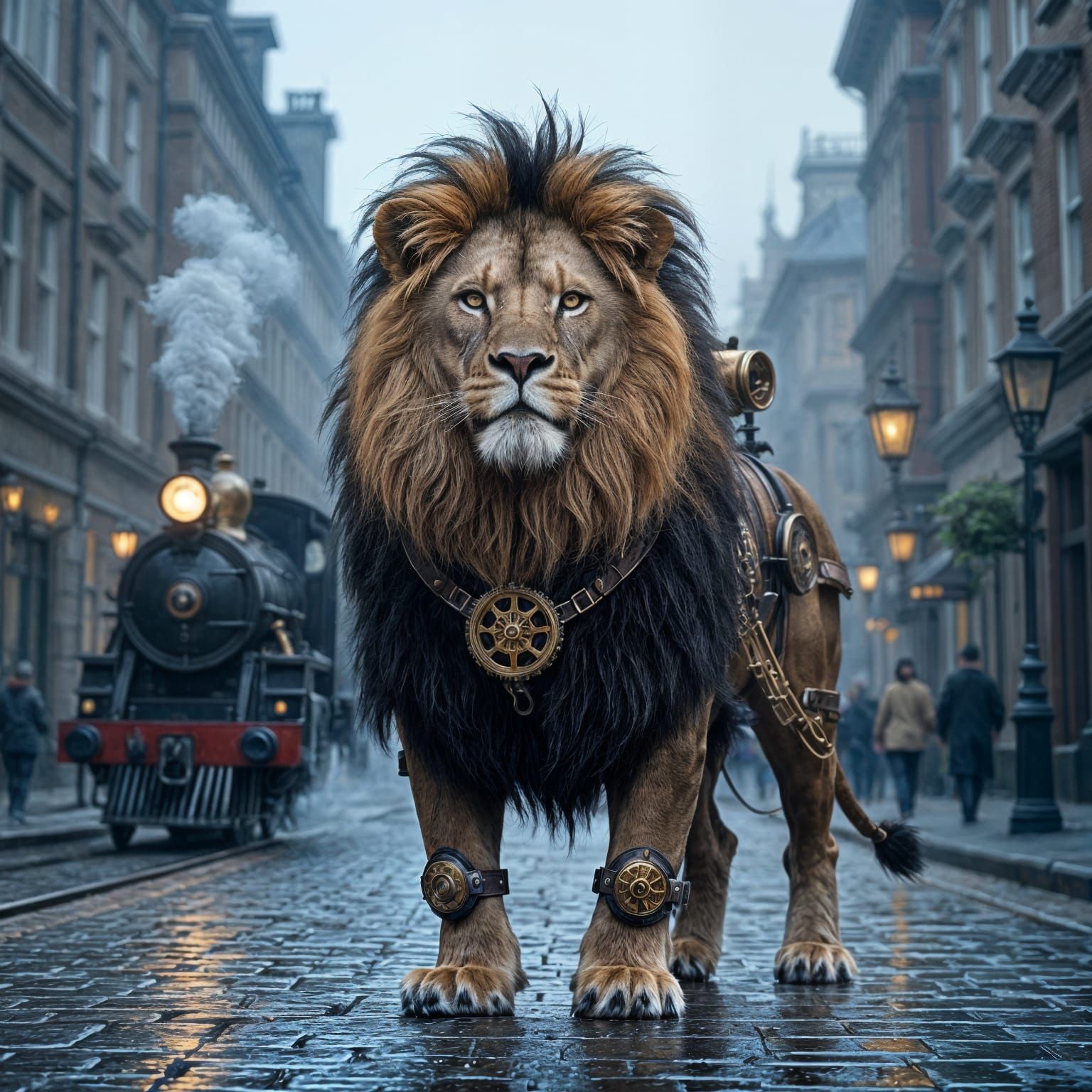 Steampunk Lion in Victorian London Fog