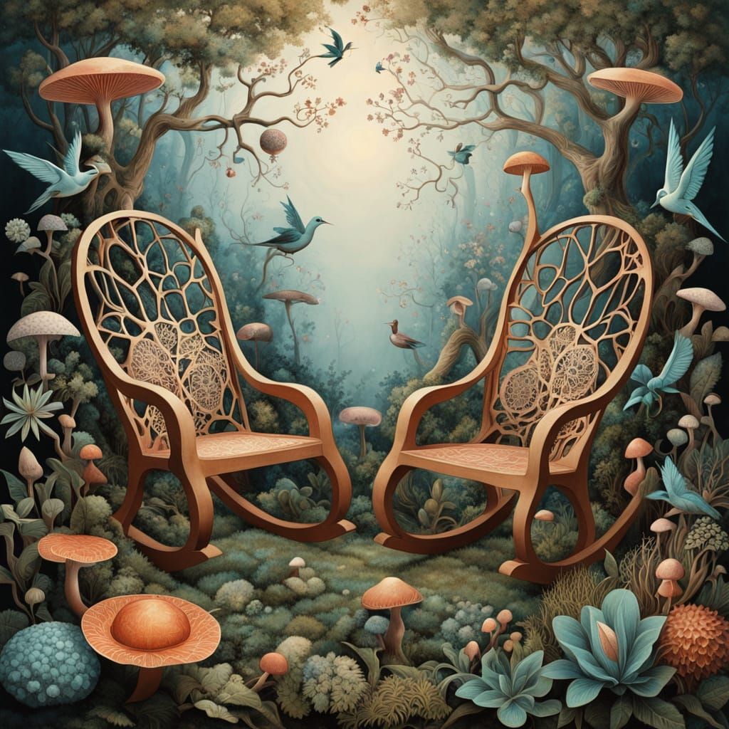 Dreamlike Rocking Chairs in Ethereal Surrealcore Style