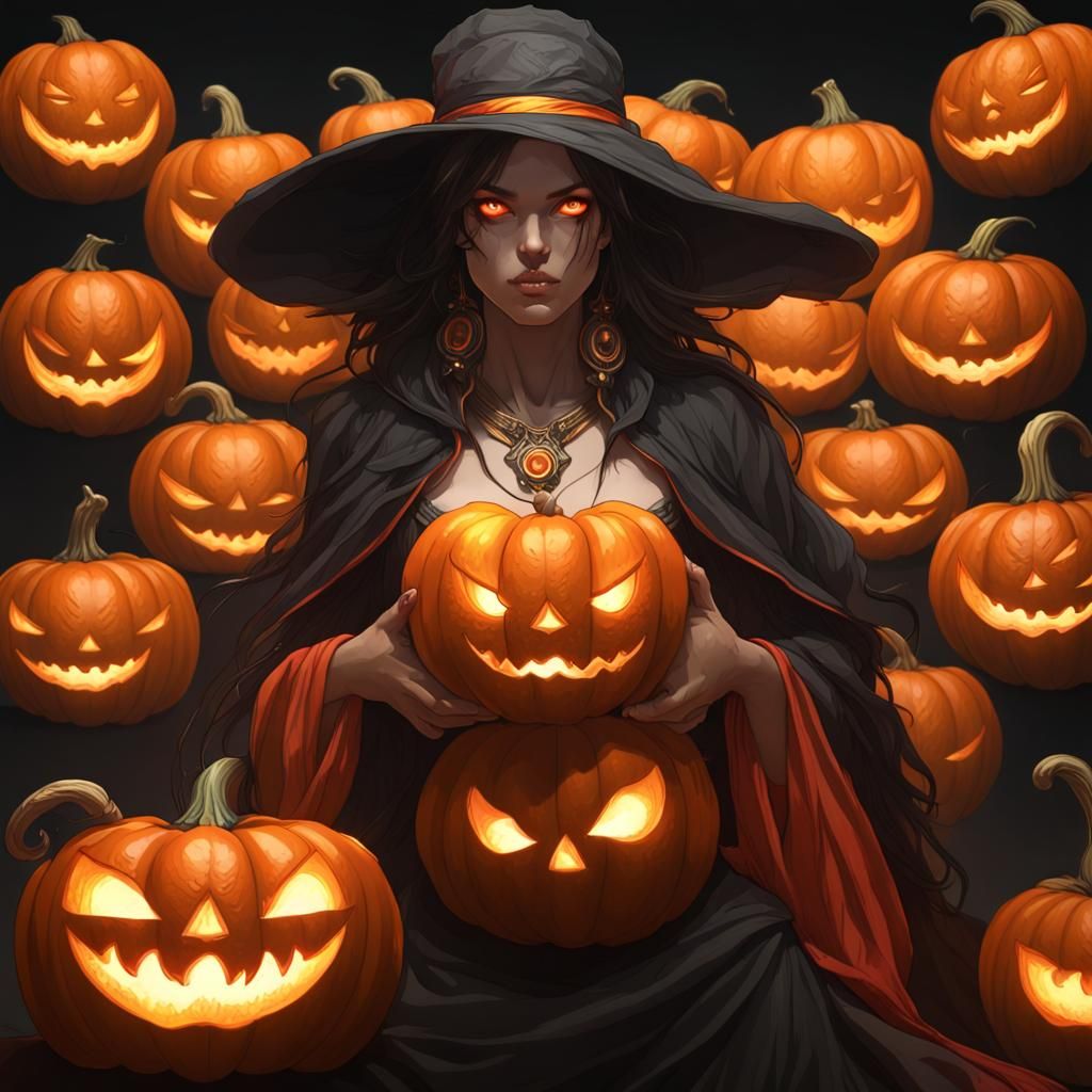 Witch spell with pumpkins
