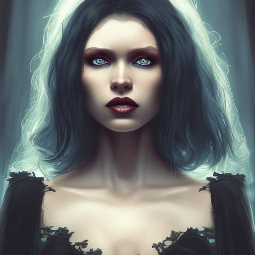 Stunning Black Female Vampire in Digital Art Style