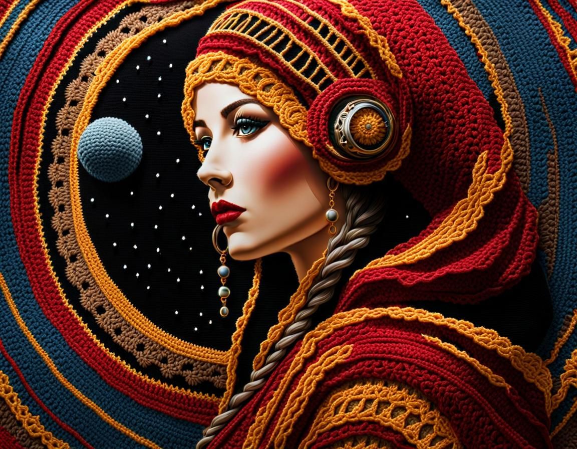 Crochet Science Fiction Tapestry Portrait