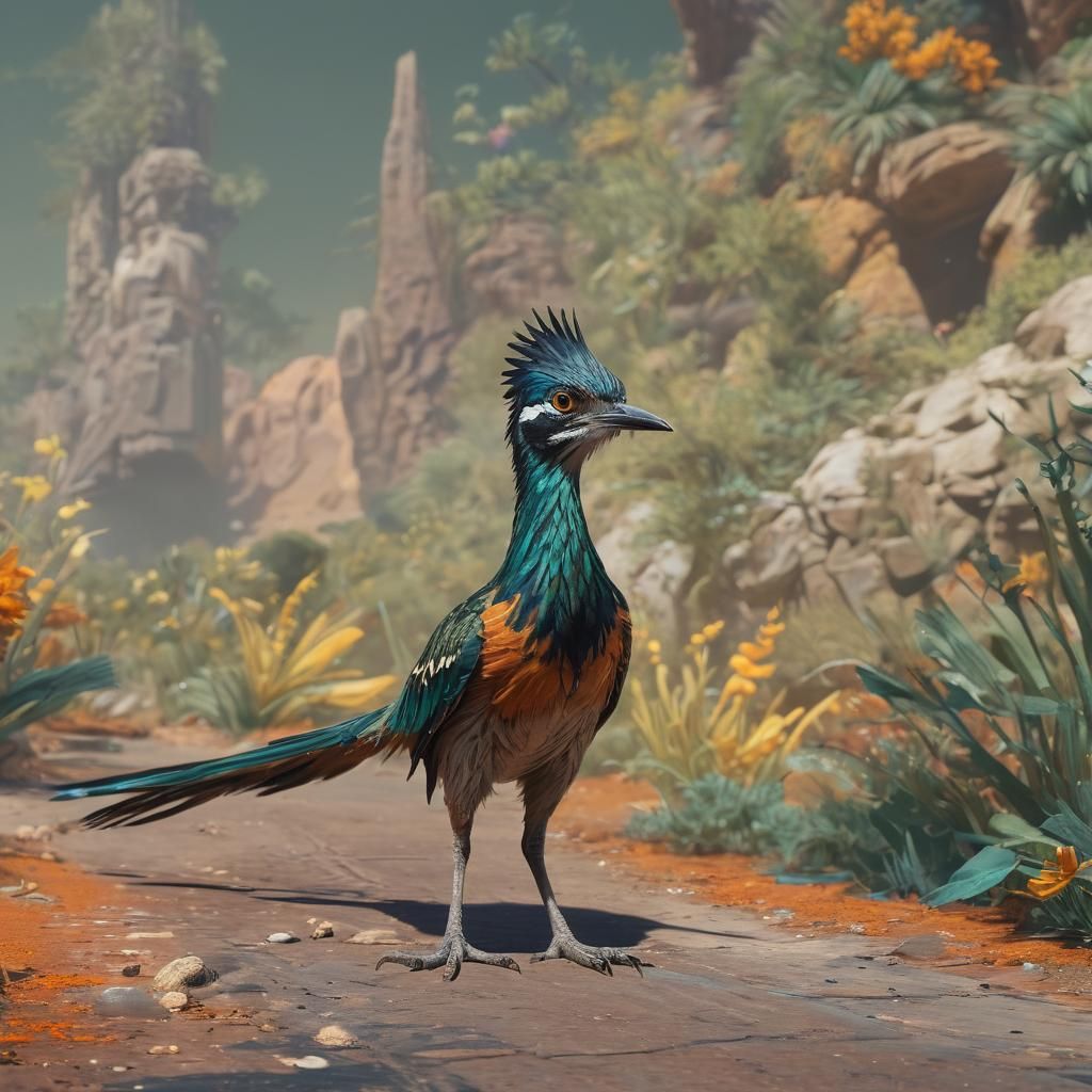 Fantastical Roadrunner in Vibrant Triadic Hues