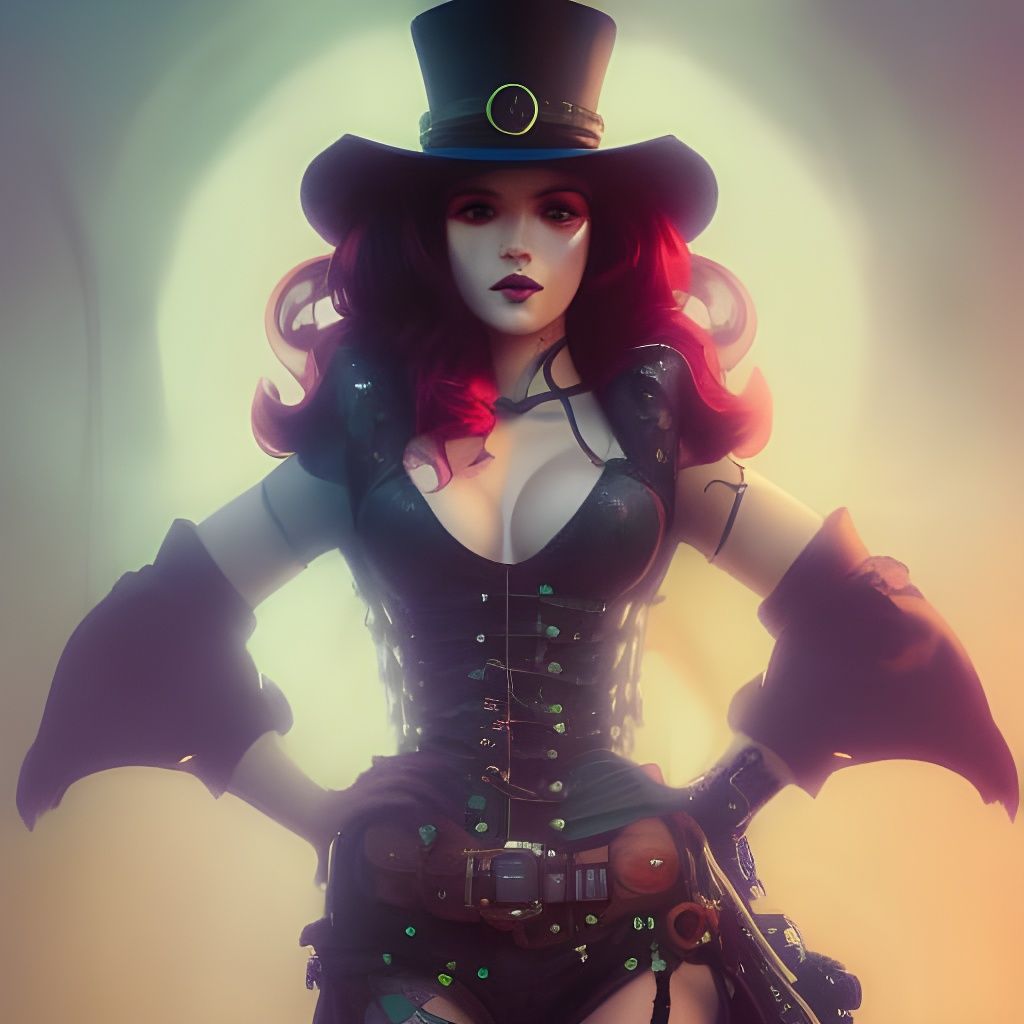 Neon Steampunk Vampire Hunter Portrait
