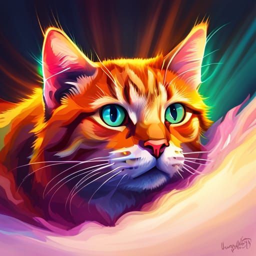 Psychedelic Tabby Cat Portrait in Triadic Colors