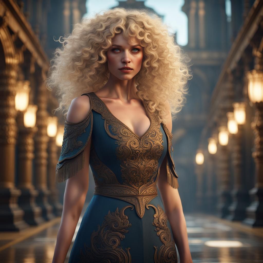 Blonde Woman in Dress: Detailed Fantasy Art