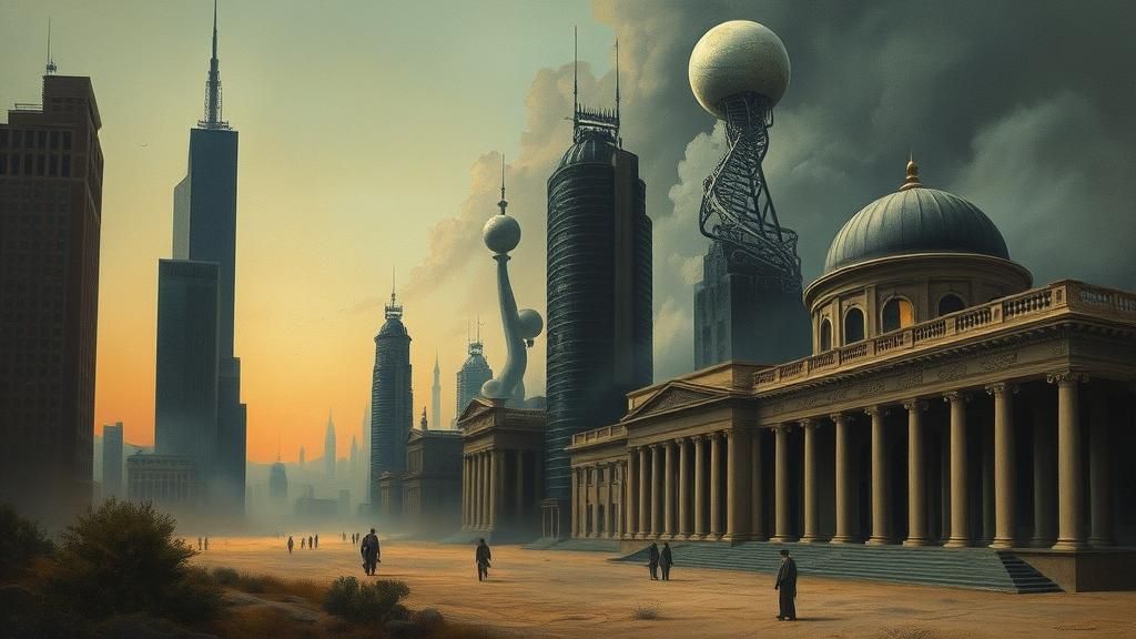 Surrealist Melting Cityscape in Oil on Canvas