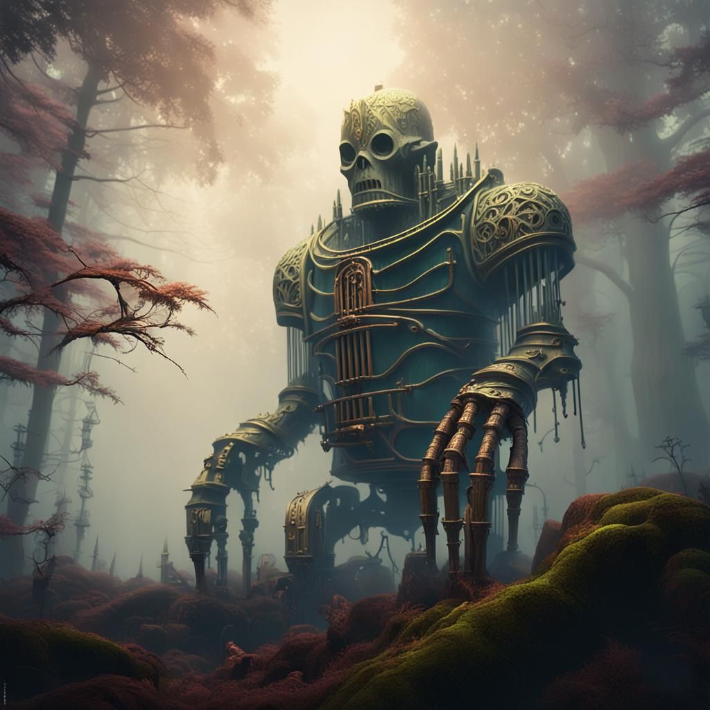 Brass Pipe Organ Golem in Mystical Forest