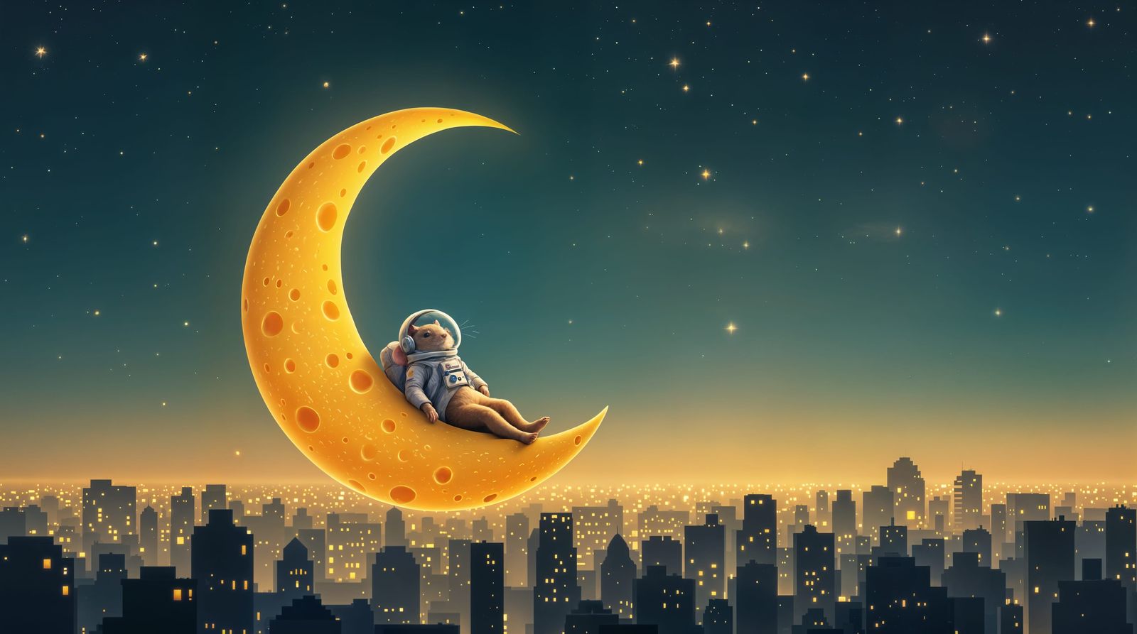 Surreal Lunar Vacation Scene in Whimsical Style