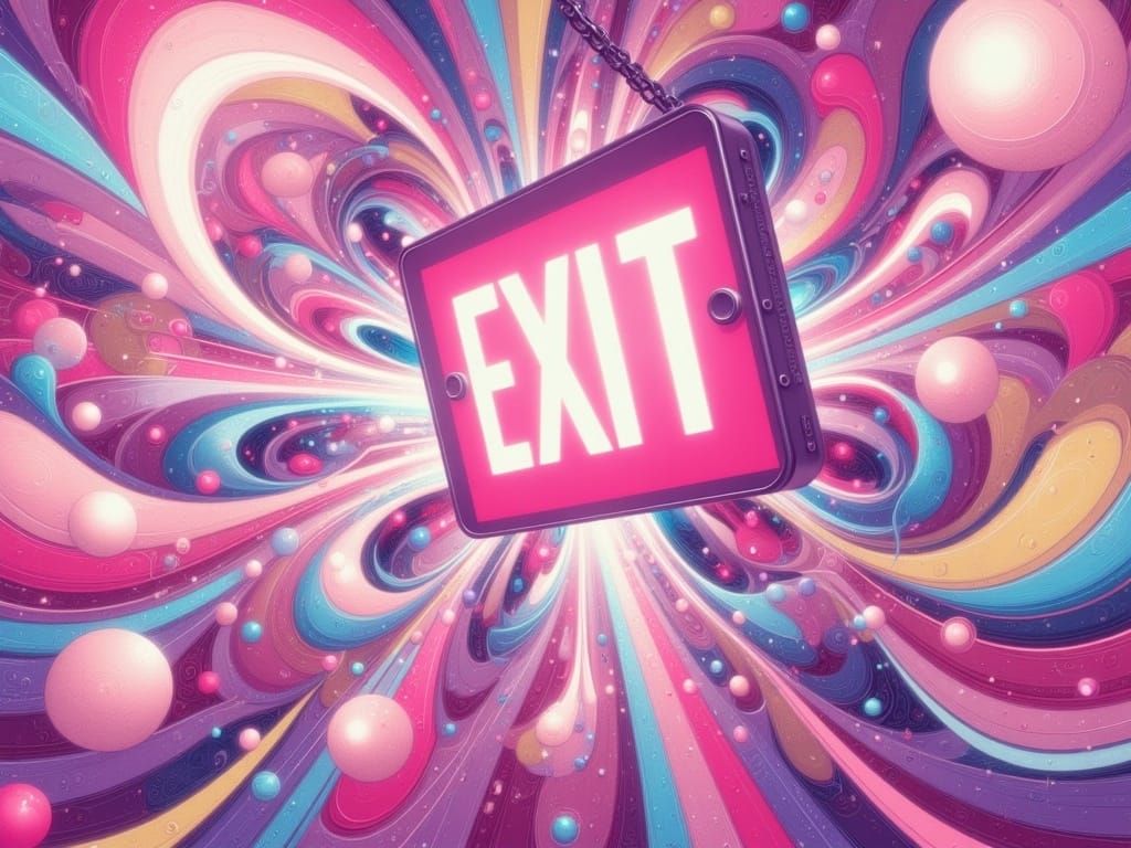 Kaleidoscopic Exit Sign in Pop Art Style
