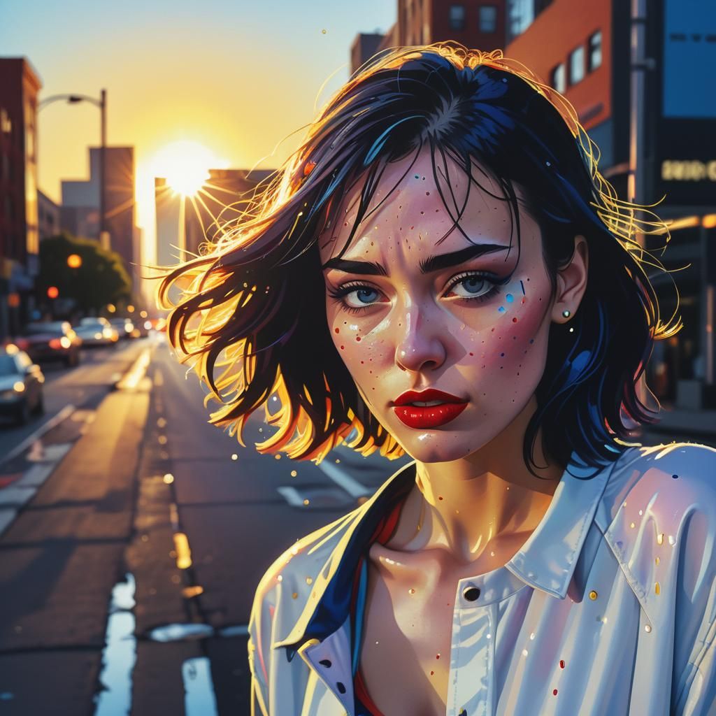 Crying Woman in Pop Art Sunrise